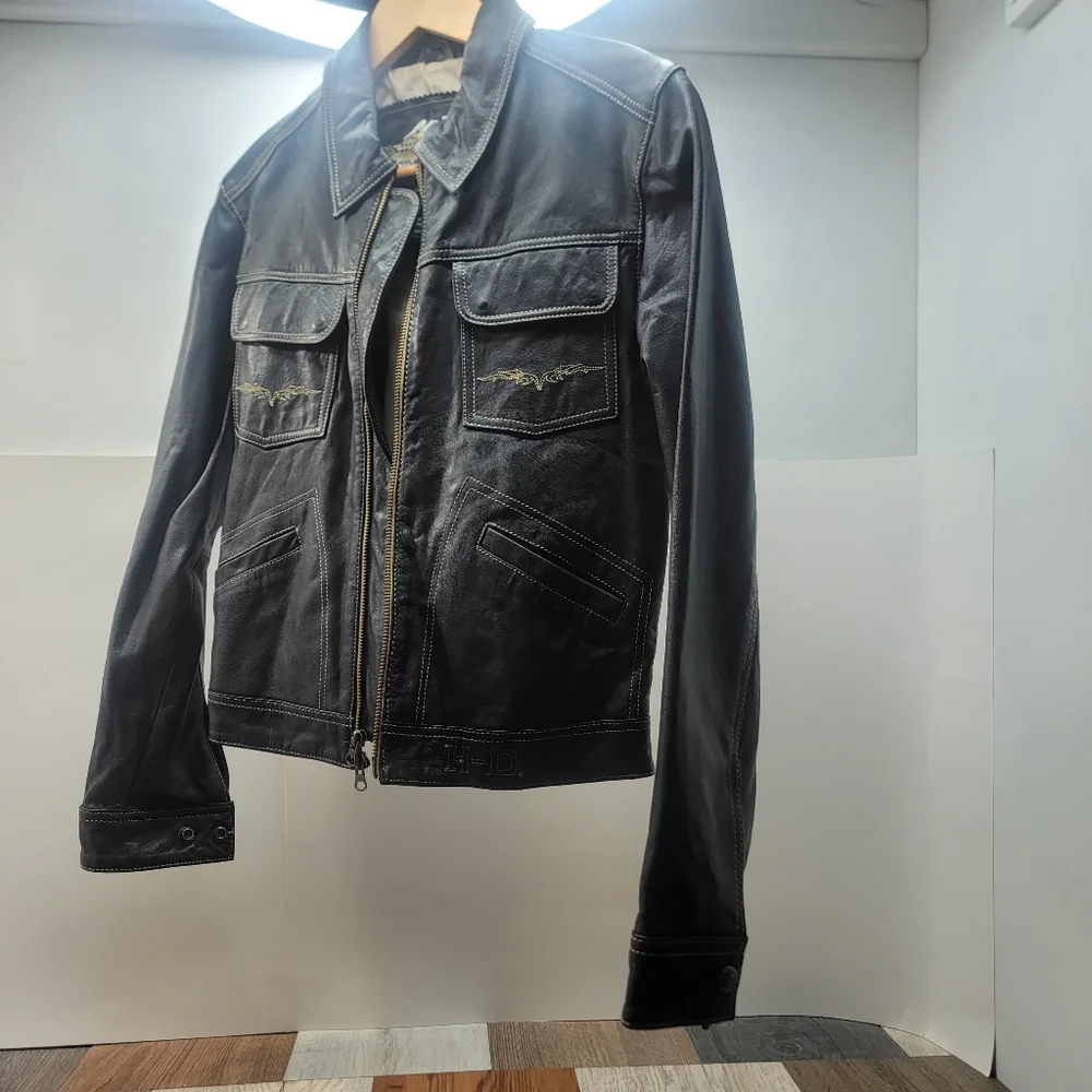 Women's Black Leather Jacket  Harley Davidson Small - Picture 3 of 4